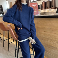 灰色毛衣套装女秋冬2024年新款宽松慵懒风网红洋气减龄，女装套装/套裙，蒙特羊绒