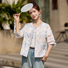 新中式国风外套女2025春季新款复古刺绣提花设计感小众高级感上衣，女装短外套，布芭啦