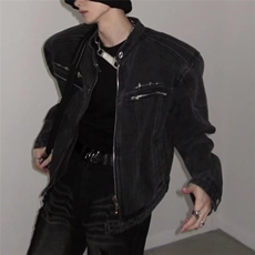 312-P63美式短款牛仔外套男高级感痞帅发型师潮牌，男装工装外套，电商B323A