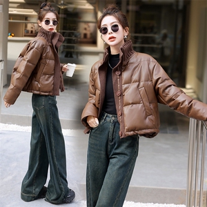 【BAO款现货】美拉德pu蛋白皮衣羽绒服女冬2025新款小个子白鸭绒图片