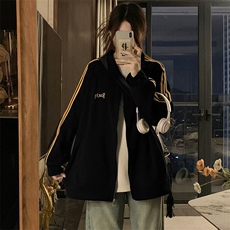 A402-P80复古三条杠立领外套卫衣春秋宽松开衫设计感拉链上衣，女装短外套，星座911