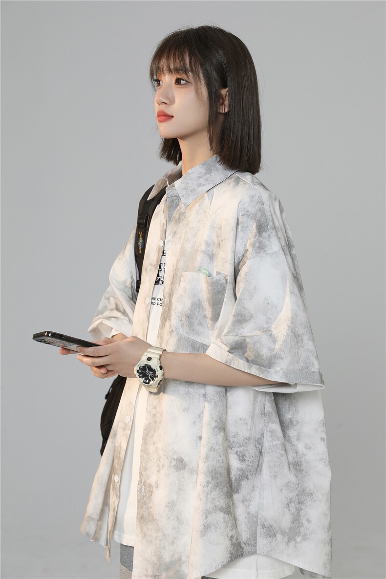 XZ-230-1CS222中性风简约清凉水墨扎染渐变休闲短袖衬衫P45控58,男装T恤,星座230-1