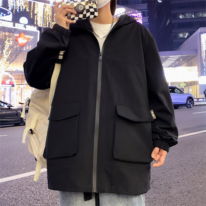 新款连帽冲锋衣夹克男港风纯色潮流休闲外套JK2301-P68,男装夹克,星座717