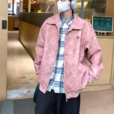 2025秋冬装做旧面料金属别针PU皮衣夹克外套PY777/特P60粉色，男装夹克，电商A094