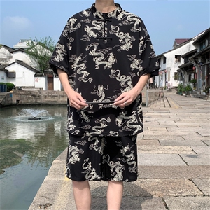 DSA028-TZ2402 特P50 量大优供视频新风龙纹冰丝短袖短裤套装男图片