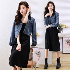 2022秋款时尚牛仔短外套女修身显瘦百搭上衣，女装套装/套裙，艾尚靓装