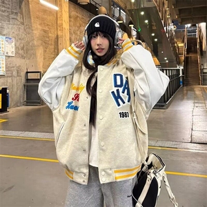 高街撞色刺绣棒球服夹克男春秋新款潮牌宽松情侣外套 J5782图片