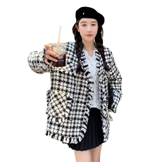高级感流苏黑白格子千金小香风外套女2025春秋超好看气质夹克上衣，女装短外套，2C037
