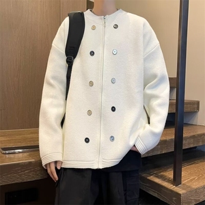 春秋重磅小香风加厚针织开衫宽松小众拉链毛衣外套男女潮M013/P54图片