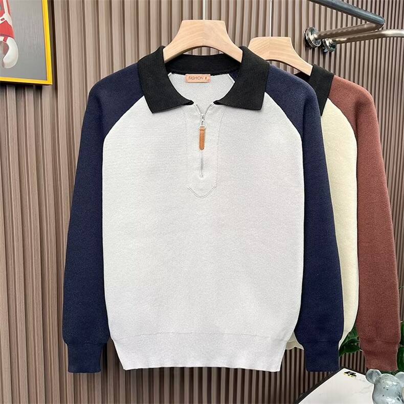 毛衣秋冬2025新款小翻领纯棉加绒加厚长袖冬季打底衫男孩SWB128，男装T恤，星座516A