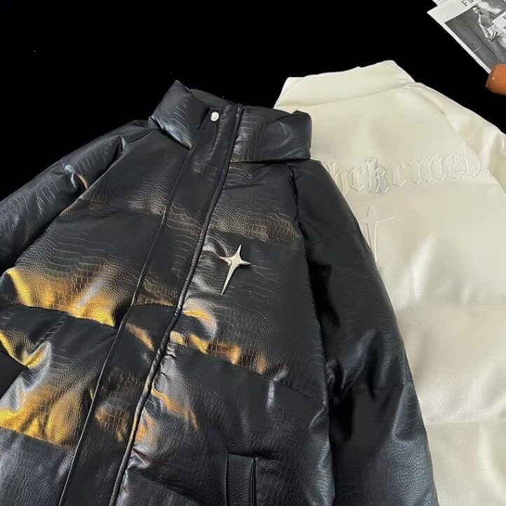 pu皮棉服男2025冬季新款立领面包服潮牌加厚棉衣棉袄夹克外套,男装夹克,星座1013-1
