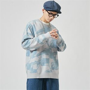 2021春秋季新款男士圆领印花套头毛衣外套M113/P65图片