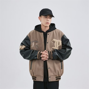 J9863-P62美式复古潮流新款拼接棒球服宽松休闲夹克外套图片