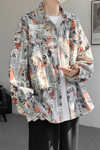 CS1115-特批40 新灯芯绒扎染长袖衬衫男设计感休闲衬衣大码外套图片