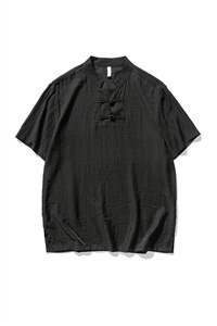 白底平铺大码风棉麻亚麻短袖盘扣衬衫唐装薄款冰丝潮F18/P50,男装T恤,电商A221A