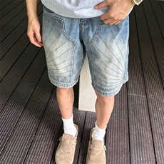 美式复古牛仔短裤男夏季宽松设计感复古水洗五分裤LK11188-p40，男装牛仔裤，星座1008