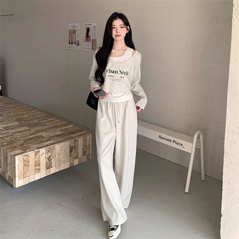 休闲运动风卫衣套装女2025年春季新款慵懒松弛感背心阔腿裤三件套图片