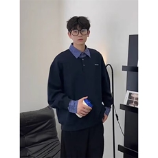 有货DW07-特批50学院风拼接假两件卫衣男宽松百搭长袖，男装卫衣，星座603-2