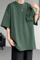 8XL-M重磅！特大码纯色宽松短袖T男口袋T恤五分袖上衣DX325P45，男装T恤，电商D206-1