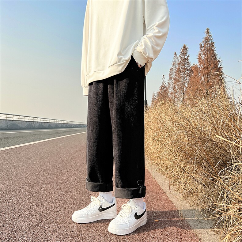 现货2022港风宽松灯芯绒直筒休闲裤抽绳运动裤DM92-P40,女装休闲裤,电商D321-1