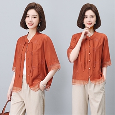 2024年夏文艺时尚优雅新中式复古刺绣开衫上衣，女装蕾丝衫/雪纺衫，依恋蒂丝