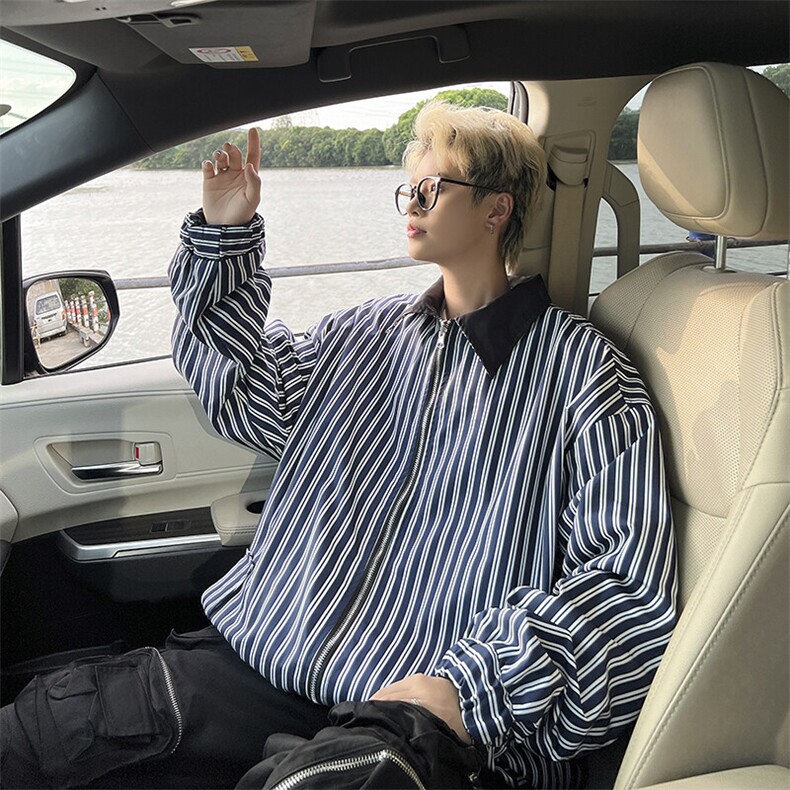 春装两面穿条纹外套男大码休闲夹克JK92P65,男装夹克,电商C323