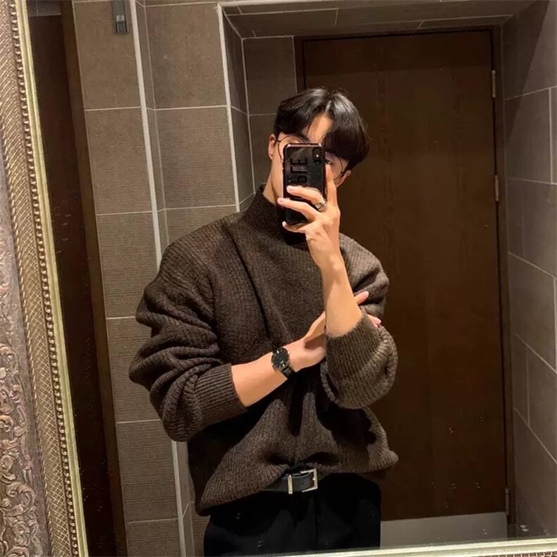 韩系穿搭高领针织衫加厚内搭毛衣宽松打底针织线衣M76/P65,男装针织衫/毛衣,电商A243