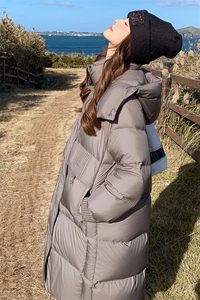 90%白鸭绒羽绒服女2024新款冬季保暖极简百搭连帽中长款外套图片