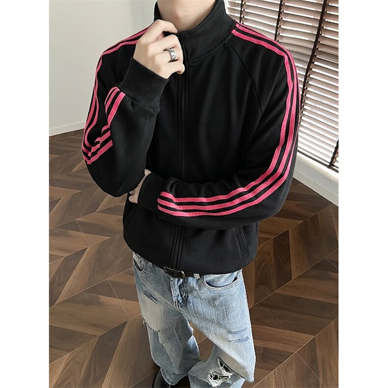 抖音得物品质26春装新款男女美式高街三条杠立领卫衣开衫外套CM34,女装短外套,电商A486