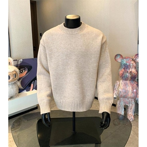 重磅秋冬男女纯色打底针织衫圆领套头半高领毛衣美式复古休闲上衣图片