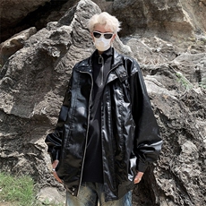 机车服男款潮牌宽松工装PU皮衣外套秋季高街潮流休闲痞帅立领夹克，男装皮衣，星座410-7
