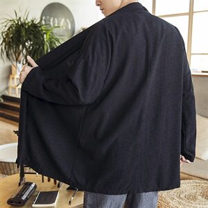 中国风秋款无扣风衣纯色落肩袖开衫长袖亚麻外套无扣汉服D254P75图片