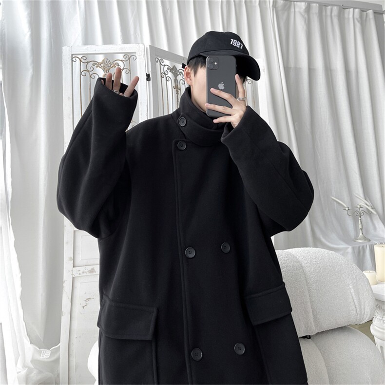 N6150/P115秋冬新双排扣长款过膝呢大衣男风衣毛呢料外套宽松呢子，男装毛呢大衣，电商A141