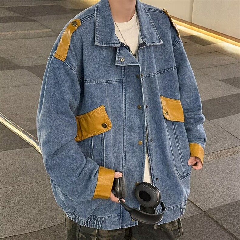 街头拼接牛仔夹克痞帅设计感小众撞色工装复古vibe潮外套JK2173,男装夹克,星座1116A-1（原606A）