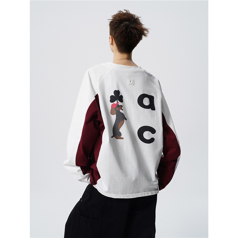 6XL-M美式潮牌印花长袖t恤男拼接撞色卫衣男上衣服CX3009-特P48,男装T恤,电商D206-1