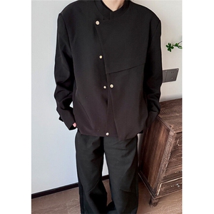 春季新中式垫肩斜门襟西服外套男解构设计感痞帅立领夹克 XZ10图片