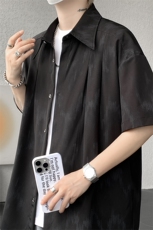 男士夏季冰丝透气速干透气短袖衬衫美式宽松扎染双门禁西装衬衫，男装衬衫，电商B319