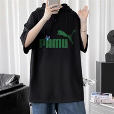 LD54227-P45连帽短袖t恤男大码胖子带帽五分袖中袖，男装T恤，电商A040