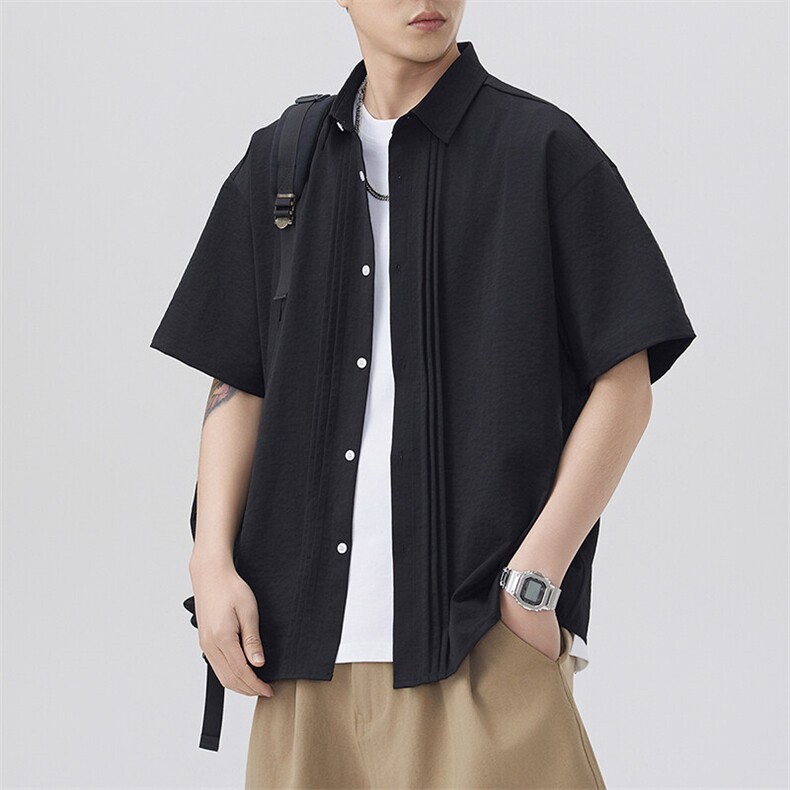 夏季纯色短袖衬衣男宽松落肩质感半袖衬衫A157B-CS4212-P45,男装T恤,电商A157B