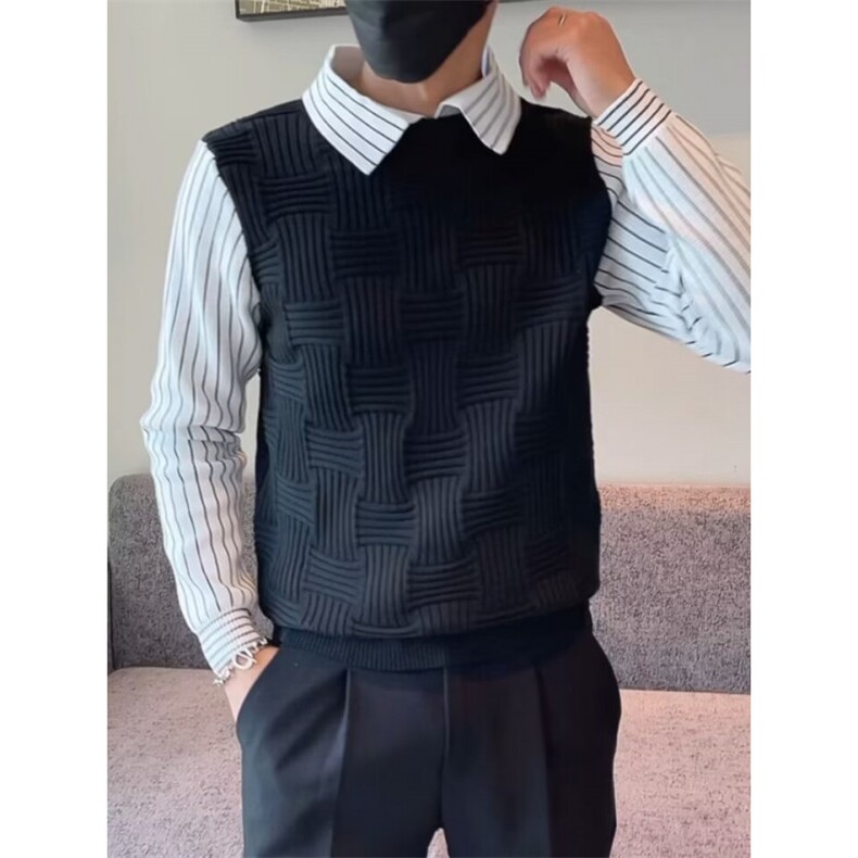 衬衫领毛衣男冬季条纹假两件针织衫男装潮牌痞帅打底长袖衣服P53,男装针织衫/毛衣,四季星座218-1