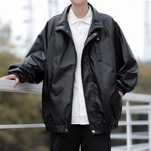 秋款男皮衣夹克衫工装织带皮外套JK9286 P75图片
