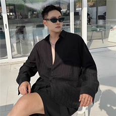 高级感条纹防晒衬衫男长袖夏季薄款韩版休闲宽松垂坠感衬衫外套潮，男装防晒衣，星座506A