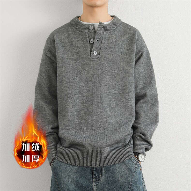 重磅加绒加厚亨利领休闲针毛线衫男生潮牌上衣外套MY7007-1P80图片