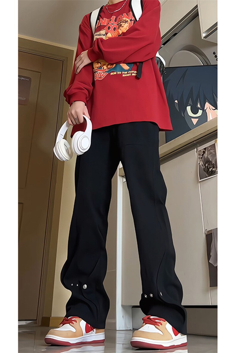 美式高街复古微喇牛仔裤男款春秋显瘦铆钉直筒裤子KZ015P60加绒70,男装牛仔裤,电商B312