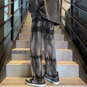 1506-1/K0901/P43美式街头水洗做扎染牛仔裤男春秋直筒宽松百搭图片