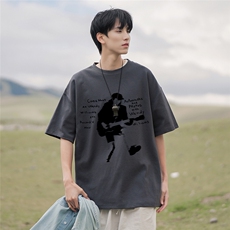 港风24夏款时尚百搭字母印花圆领短袖T恤T61131P25控38，男装T恤，电商A268A