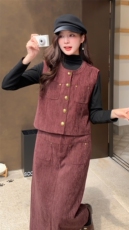 安哥拉红小香风复古高级御姐洋气绒里加热马夹三件套装P180，女装连衣裙，2C291