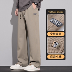 华夫格卫裤男士加绒加厚宽松直筒秋冬阔腿裤子Z9868-P40/加绒P50，男装休闲裤，星座509