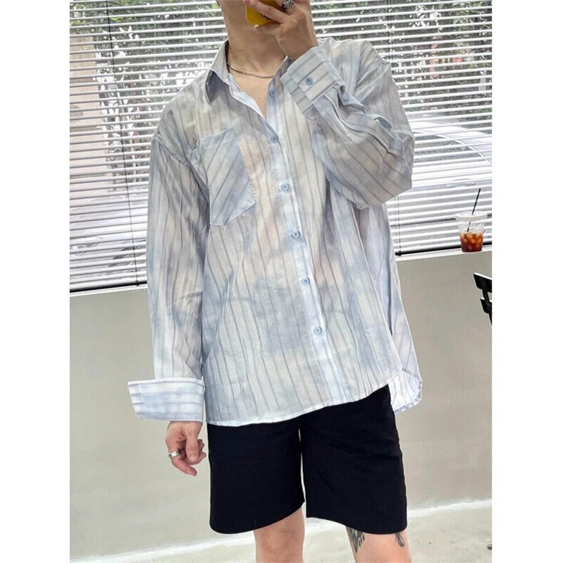 青春流行新款气质休闲长袖ins衬衫尖领潮百搭男女情侣夏季防晒衣,男装衬衫,星座506A