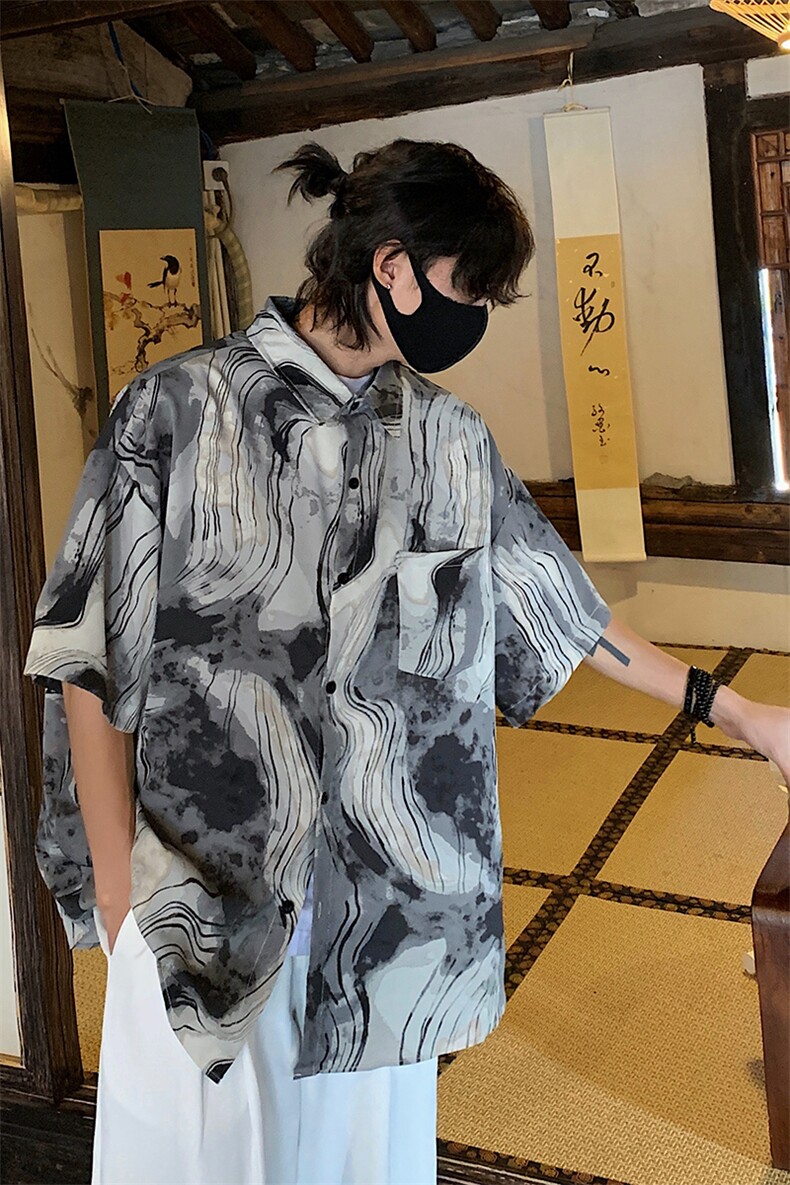 特批P25无差价夏季风透气凉感时尚冰丝大码短袖衬衫男士CD892,男装衬衫,电商A001-1